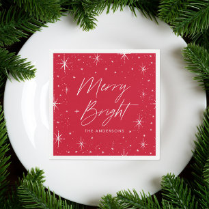Serviette En Papier Joyeux moderne et lumineux Script Red Holiday