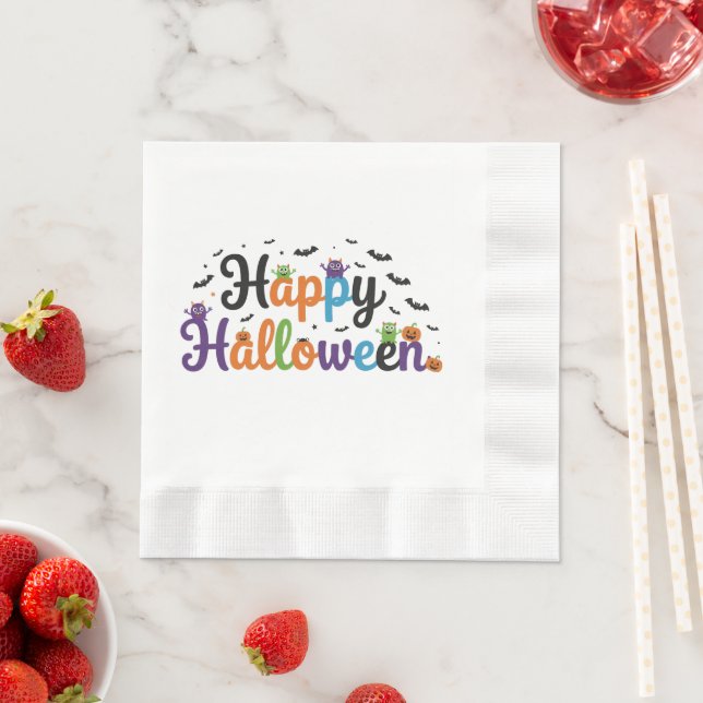 Serviette En Papier Joyeux monstres d'Halloween (En situation)