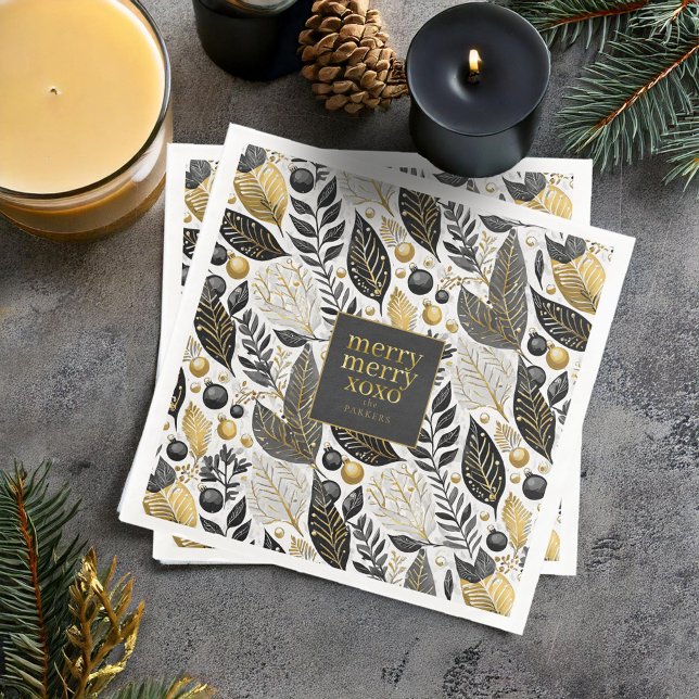 Serviette En Papier Joyeux Motif de Noël en or noir #21 ID1009 (Créateur téléchargé)