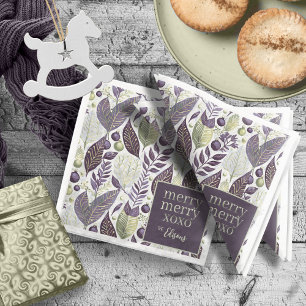 Serviette En Papier Joyeux Motif de Noël vert violet #21 ID1009