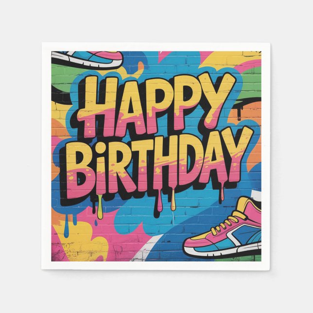 Serviette En Papier Joyeux mur de graffitis d'anniversaire avec Basket (Devant)