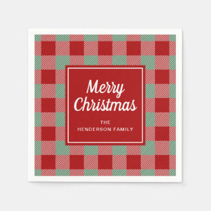 Serviette En Papier Joyeux Noël à carreaux rouge rustique