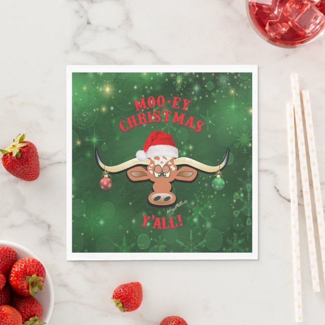 Serviette En Papier "Joyeux Noël à cornes,  Longhorn (En situation)