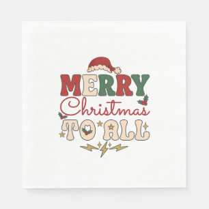 Serviette En Papier Joyeux Noël à tous Chapeau de Père Noël Étoiles de