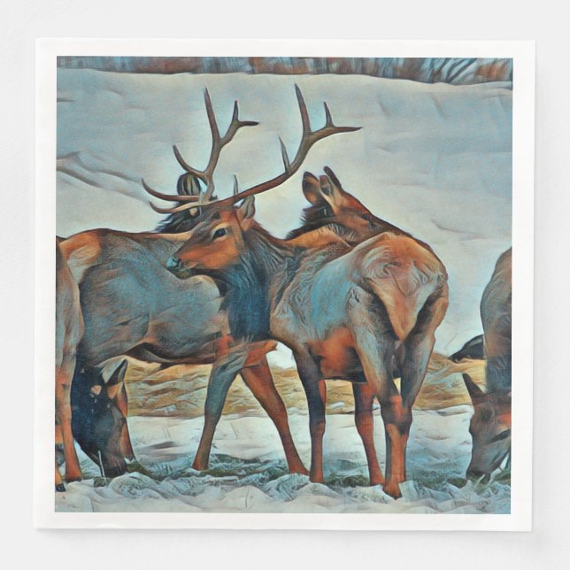 Serviette En Papier Joyeux Noël Aquarelle Bull Elk (Devant)
