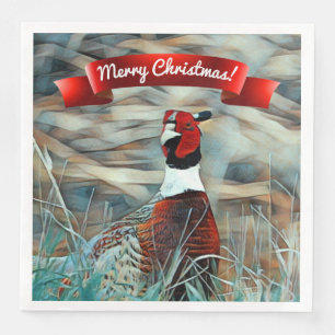 Serviette En Papier Joyeux Noël Aquarelle Col Ring Pheasant