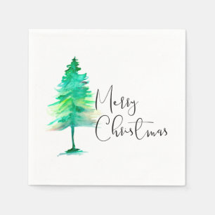 Serviette En Papier Joyeux Noël, Aquarelle-pinetree traits verts