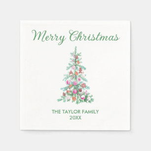 Serviette En Papier Joyeux Noël Aquarelle Vert Arbre papier