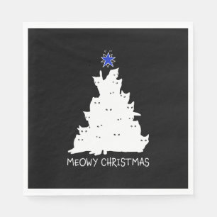 Serviette En Papier joyeux noël arbre chemise noire étoile jaune chat