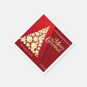 Serviette En Papier Joyeux Noël - arbre d'or sur le rouge
