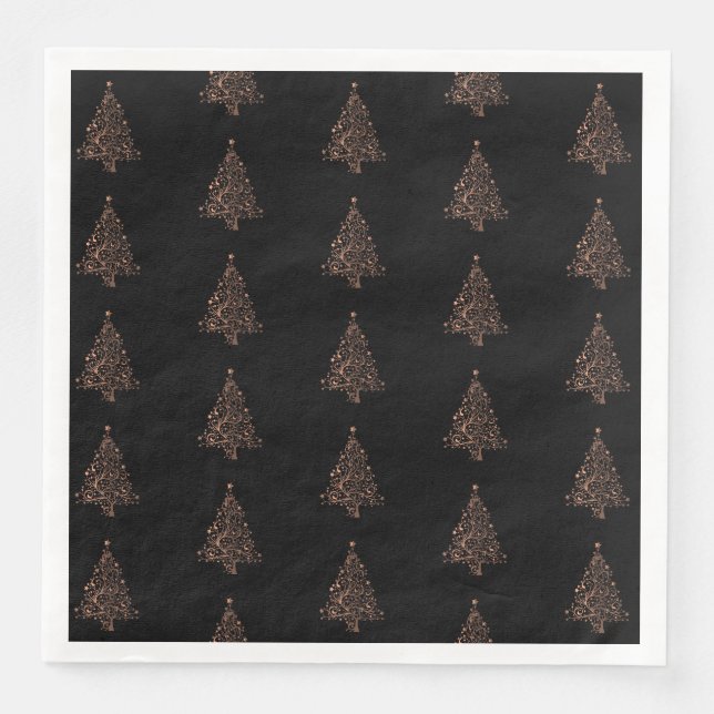 Serviette En Papier Joyeux Noël Arbre Motif Cuivre noir Élégant (Devant)