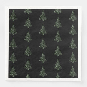 Serviette En Papier Joyeux Noël Arbre Motif Vert Noir Élégant