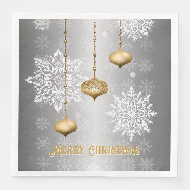 Serviette En Papier Joyeux Noël argent scintillant  (Devant)