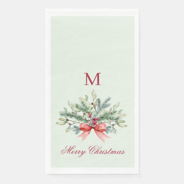 Serviette En Papier Joyeux Noël au Monogramme rouge (Devant)
