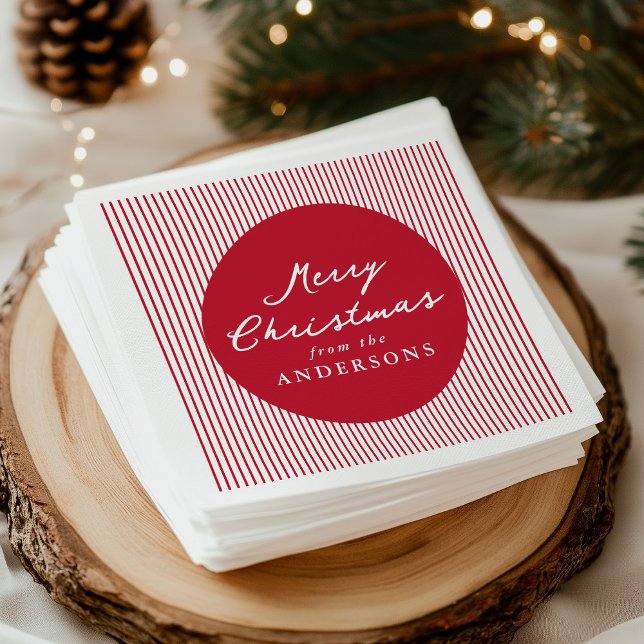 Serviette En Papier Joyeux Noël aux rayures rouges modernes (Créateur téléchargé)
