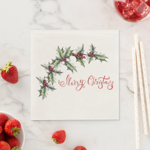 Serviette En Papier Joyeux Noël avec Branche de l'arbre Saint