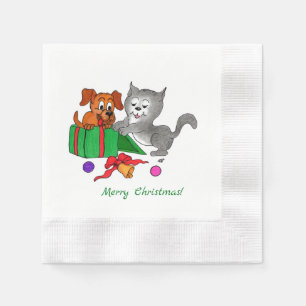 Serviette En Papier Joyeux Noël avec chat et chien