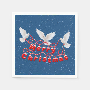 Serviette En Papier JOYEUX NOËL avec Colombe Blanche et Flocons de Nei