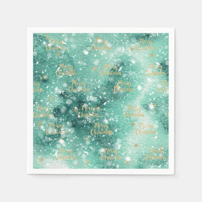 Serviette En Papier Joyeux Noël avec flocons de neige (Devant)