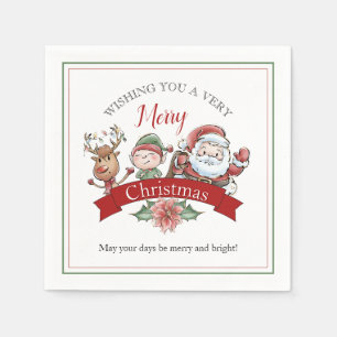 Serviette En Papier Joyeux Noël avec le Père Noël et ses assistants mi