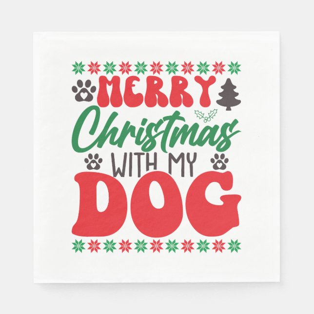 Serviette En Papier Joyeux Noël avec mon chien-01 (Devant)