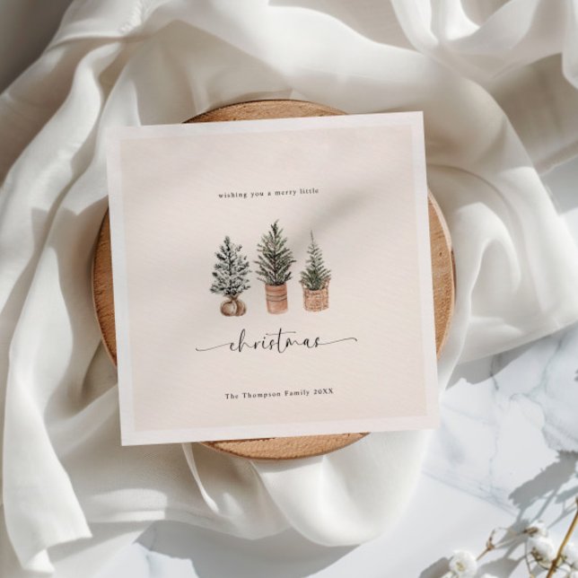 Serviette En Papier Joyeux Noël Boho Minimal Pine Trees (Créateur téléchargé)