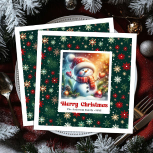 Serviette En Papier Joyeux Noël bonhomme de neige avec flocons enfants