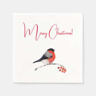 Serviette En Papier Joyeux Noël, Bullfinch en hiver