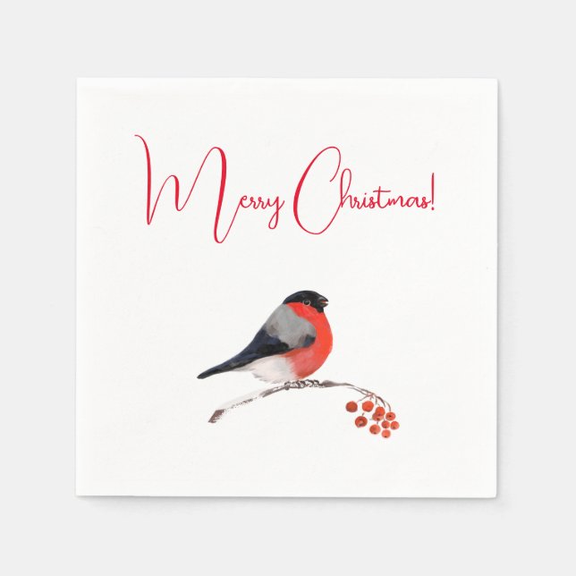 Serviette En Papier Joyeux Noël, Bullfinch en hiver (Devant)