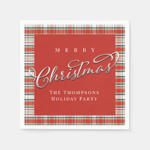 Serviette En Papier Joyeux Noël Calligraphie Script mignon Rouge Plaid