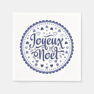 Serviette En Papier Joyeux Noel calligraphie typographie bleu blanc ch