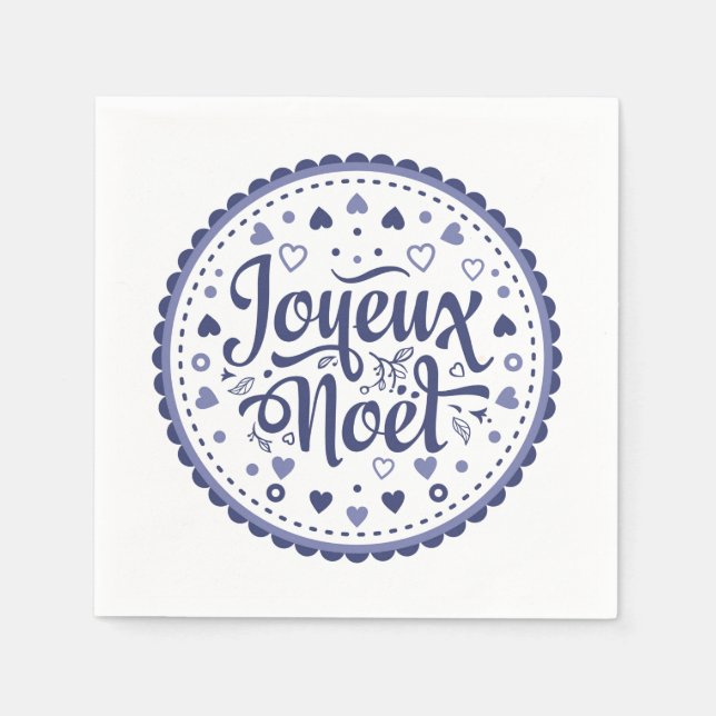 Serviette En Papier Joyeux Noel calligraphie typographie bleu blanc ch (Devant)