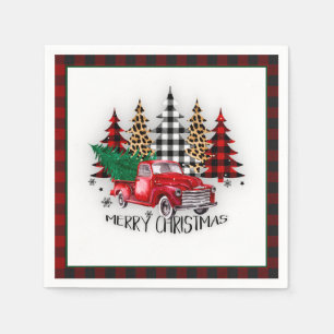 Serviette En Papier Joyeux Noël camion et arbres