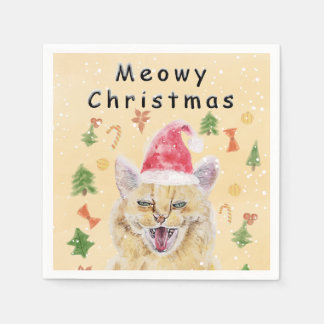 Serviette En Papier Joyeux Noël chat drôle et mignon chat