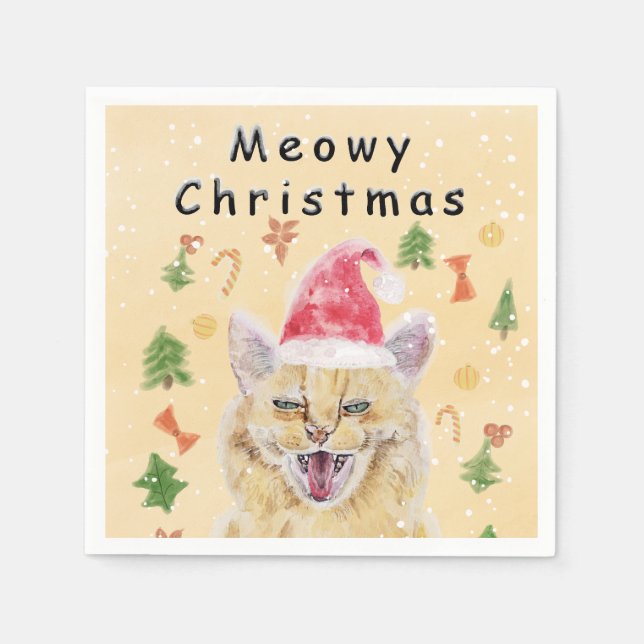 Serviette En Papier Joyeux Noël chat drôle et mignon chat  (Devant)