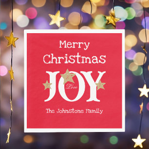 Serviette En Papier Joyeux Noël Chic Script Red Christmas Papier