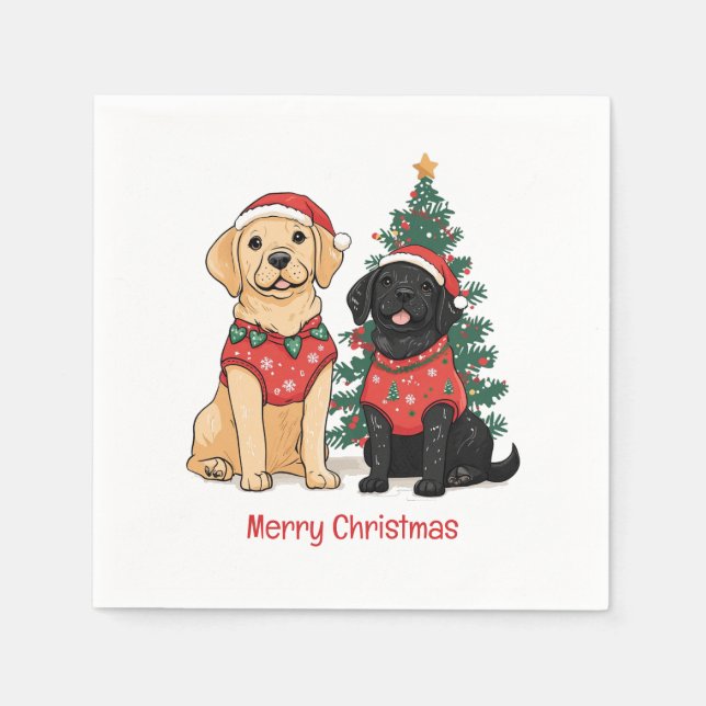 Serviette En Papier Joyeux Noël Chiens Labrador Retriever (Devant)