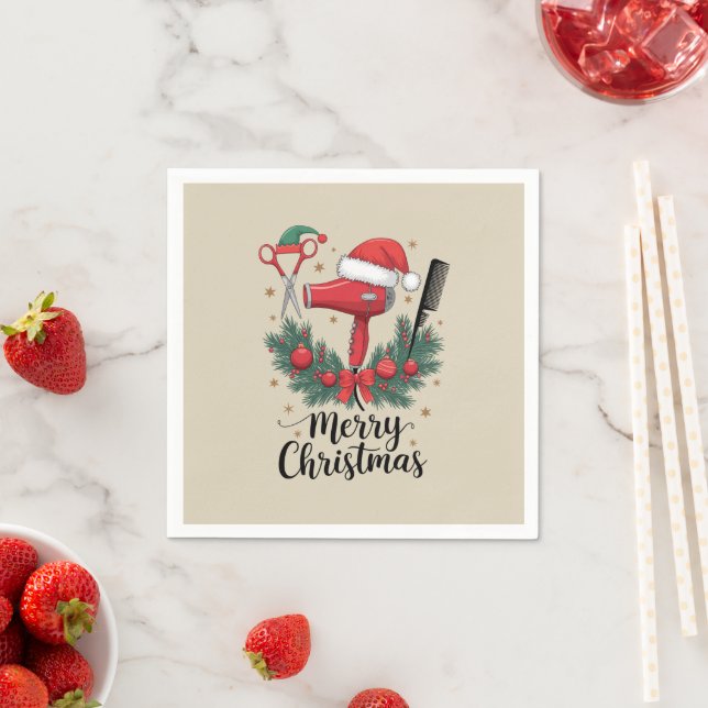 Serviette En Papier Joyeux Noël Coiffeur Coiffeuse Noël Cheveux  (En situation)