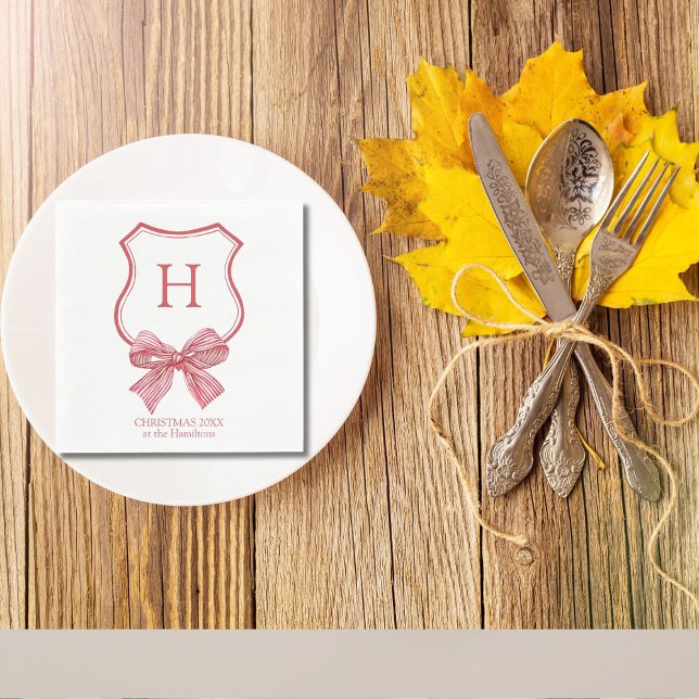 Serviette En Papier Joyeux Noël Coquette Bow Monogramme (Créateur téléchargé)