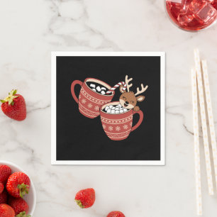 Serviette En Papier Joyeux Noël Cute Reindeer Famille Xmas Café