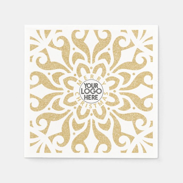 Serviette En Papier Joyeux Noël d'affaires logo Snowflake Gold (Devant)