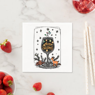 Serviette En Papier Joyeux Noël dans un verre de vin