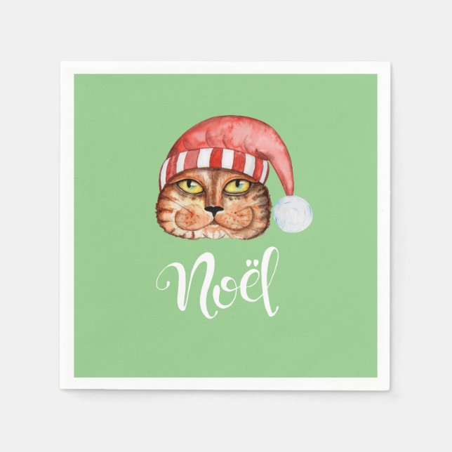 Serviette En Papier Joyeux Noël de chat (Devant)