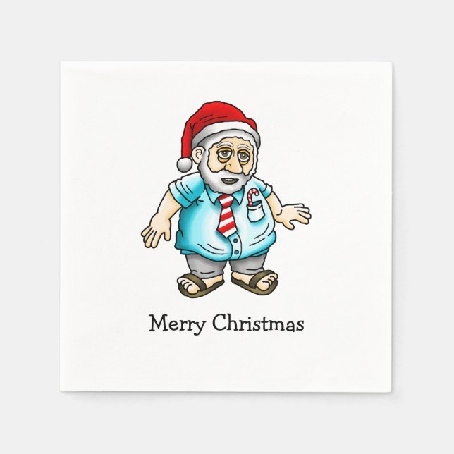 Serviette En Papier Joyeux Noël de Père Noël à Sandales (Devant)