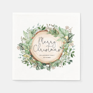 Serviette En Papier Joyeux Noël de verdure botanique