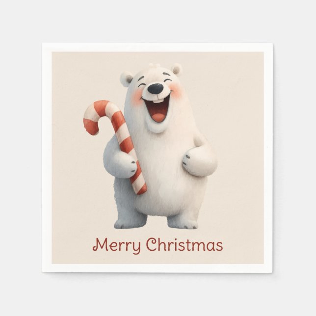 Serviette En Papier Joyeux Noël Design Ours Polaire Mignon (Devant)
