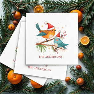 Serviette En Papier Joyeux Noël Deux Oiseaux Amoureux Fête de Noël