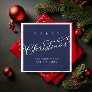 Serviette En Papier Joyeux Noël écriture bleu marine personnalisé