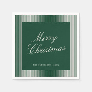 Serviette En Papier Joyeux Noël élégant à rayures vertes