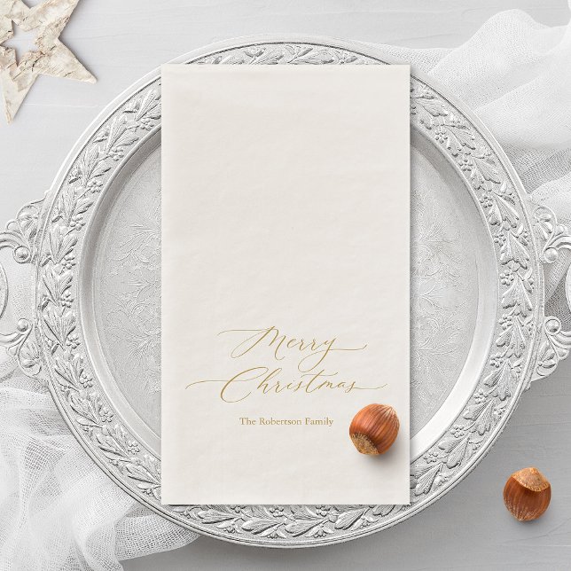Serviette En Papier Joyeux Noël en élégante écriture dorée  (Créateur téléchargé)